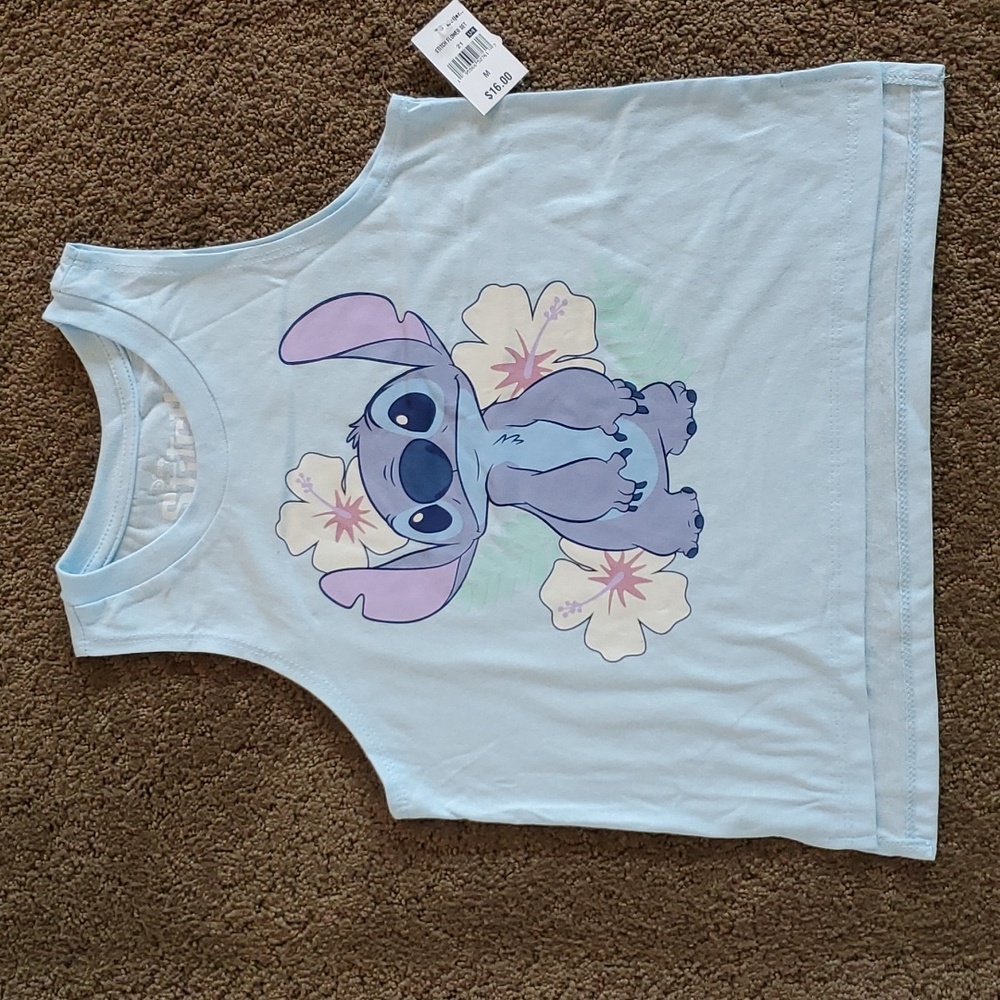 Girls Disney LILO & STITCH Tank Top Size XS Small Medium Light Blue Flowers NWT